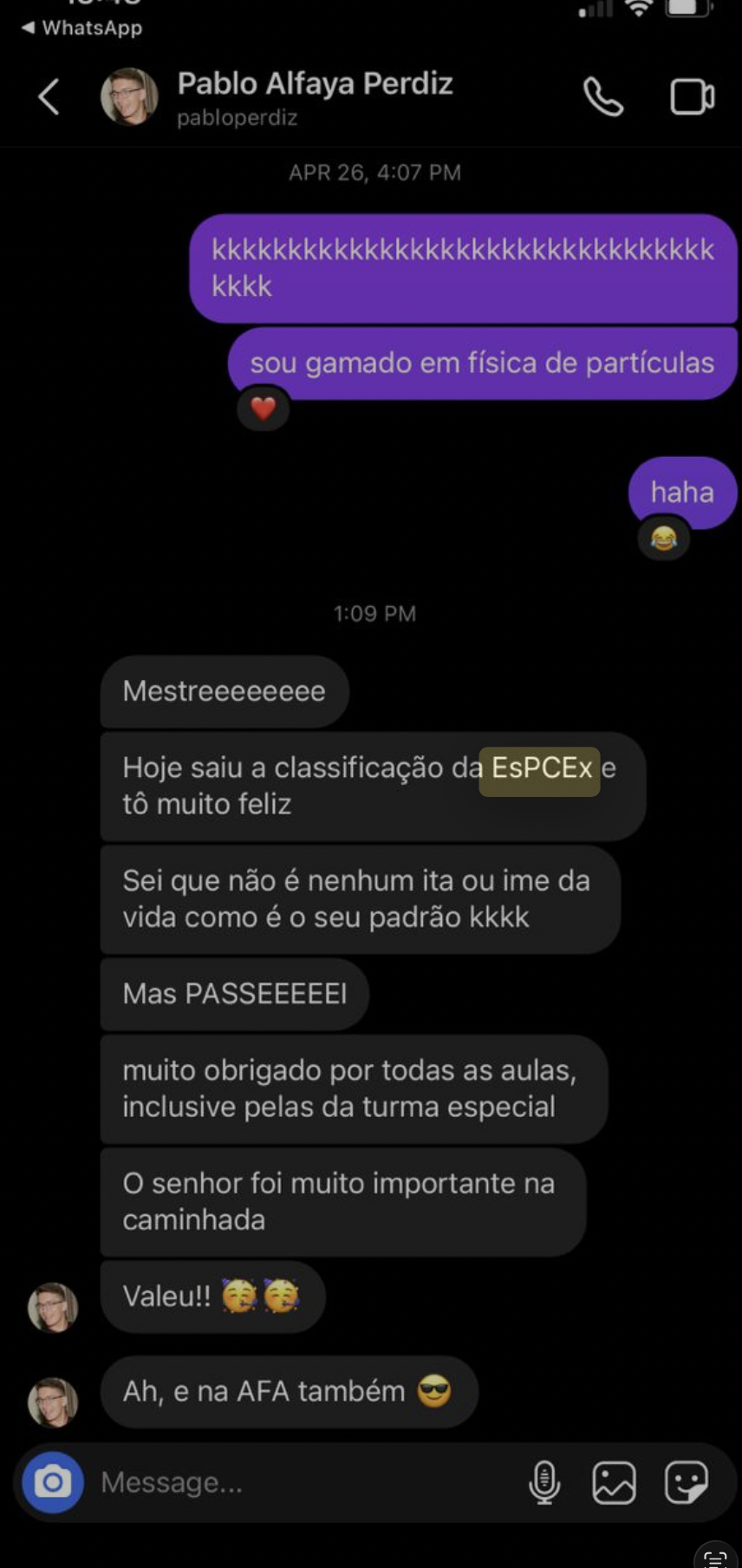 Depoimento de aluno comemorando a classificação na ESPCEX